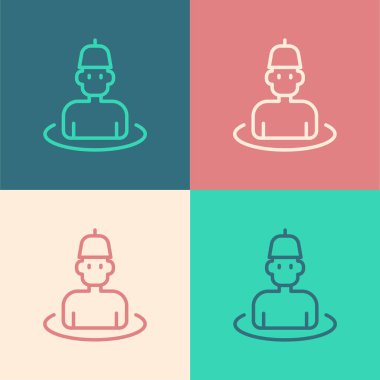 Sauna simgesindeki pop sanat çizgisi adamı renk arkaplanında izole edilmiş. Vektör