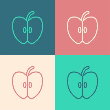 Pop Art Line Apple simgesi renk arkaplanında izole edildi. Yaprak sembollü meyve. Vektör