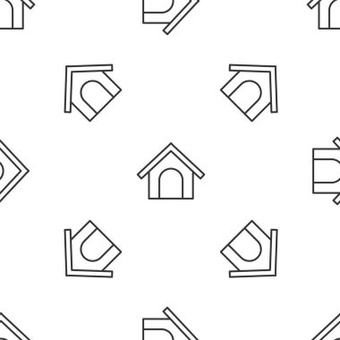 Gri çizgi köpek evi ikonu beyaz arka planda pürüzsüz desen izole etti. Köpek kulübesi. Vektör