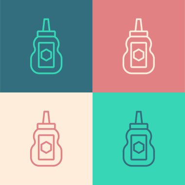 Pop sanat çizgisi bal ikonu kavanozu renk arkaplanında izole edilmiş. Yiyecek bankası. Tatlı doğal gıda sembolü. Vektör