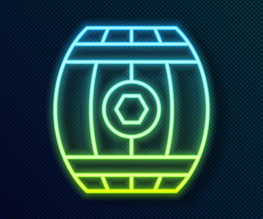 Siyah zemin üzerinde bal ikonu olan parlak neon şeritli tahta fıçı. Vektör