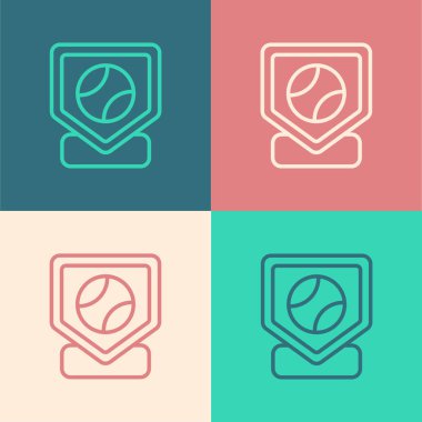 Popüler sanat çizgisi Beyzbol temel ikonu renk arkaplanında izole edildi. Vektör