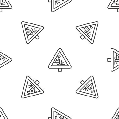 Gri çizgi uyarı levhası taştan malzeme ikonu fırlatıyor. Beyaz arka planda izole edilmiş iz var. Trafik kuralları ve güvenli sürüş. Vektör