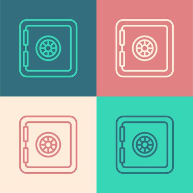 Pop Art Line Güvenli simgesi renk arkaplanında izole edildi. Kapı, şifreli bir banka kasası. Güvenilir Veri Koruma. Vektör