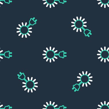 Elektrik prizi simgesine sahip çizgi güneşi siyah arkaplanda izole edilmiş. Enerji tasarrufu kavramı. Vektör