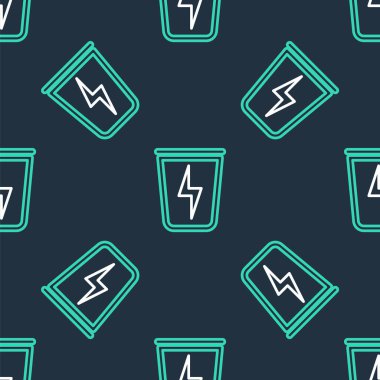 Çöp kutusu simgesine sahip çizgi yıldırımı siyah arkaplanda izole edilmiş kusursuz desen. Enerjiyi boşa harcamak. Çöp kutusu tabelası. Geri dönüşüm sepeti işareti. Vektör