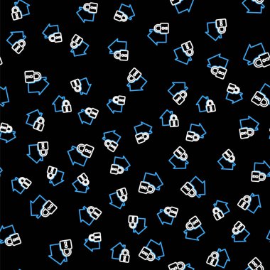 Hat Evi koruma simgesi altında. Siyah arka planda izole edilmiş pürüzsüz desen. Eve git ve kilitle. Koruma, güvenlik, güvenlik, koruma, savunma konsepti. Vektör