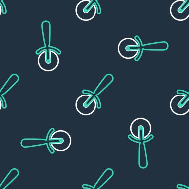 Line Pizza bıçak ikonu siyah arka planda izole edilmiş kusursuz desen. Pizza kesme tabelası. Çelik mutfak gereçleri. Vektör