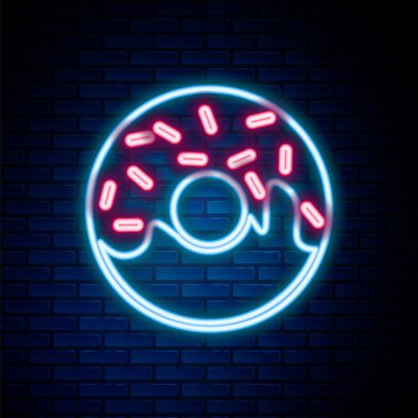 Parlak neon çizgili donut. Duvarın arkasında izole edilmiş tatlı jöleli ikon. Renkli taslak konsepti. Vektör