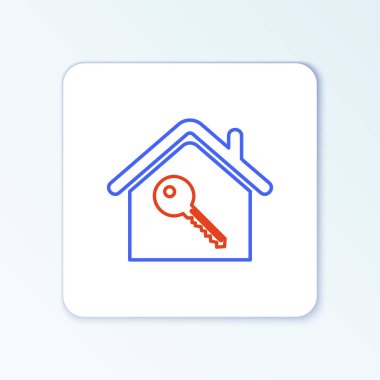 Anahtar simgesine sahip Satır Evi beyaz arkaplanda izole edildi. Ev anahtarının konsepti. Renkli taslak konsepti. Vektör