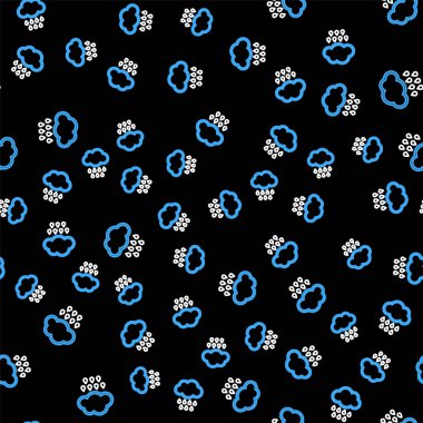 Yağmur ikonuna sahip çizgi bulutu siyah arka planda izole edilmiş pürüzsüz desen. Yağmur damlaları ile yağmur bulutu yağışı. Vektör