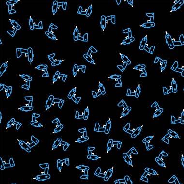 Hat Elektrik kablosuz tornavida simgesi siyah arkaplanda izole edilmiş. Elektrikli matkap. Tamir aleti. Vektör