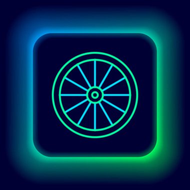 Parlak neon çizgili araba tekerleği simgesi siyah arkaplanda izole edildi. Renkli taslak konsepti. Vektör