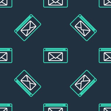 Satır Posta ve e-posta simgesi siyah arkaplanda izole edilmiş kusursuz desen. Zarf sembolü e-postası. E- posta kodu. Vektör