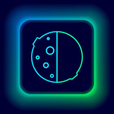 Parlayan neon hattı güneş tutulması simgesi siyah arkaplanda izole edildi. Tam sonar tutulması. Renkli taslak konsepti. Vektör