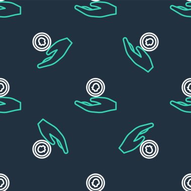 Line Hand para ikonunu tutuyor. Siyah arka planda kusursuz desen var. Dolar ya da USD sembolü. Nakit bankacılık tabelası. Vektör