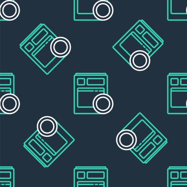 Line Kitchen bulaşık makinesi simgesi siyah arka planda izole edilmiş kusursuz desen. Vektör