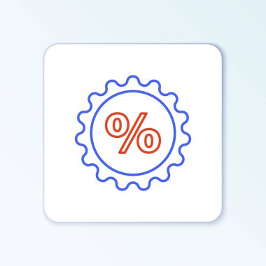 Satır İndirim etiketi simgesi beyaz arkaplanda izole edildi. Etiket alışverişi. Özel teklif işareti. İndirim kuponları sembolü. Renkli taslak konsepti. Vektör