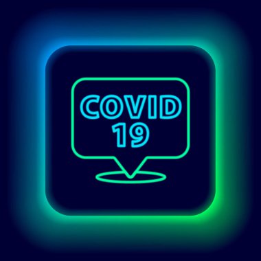 Siyah zemin üzerinde parlayan neon hattı Corona virüsü 2019-nCoV izole edilmiş konum simgesi. Bakteri ve mikroplar, hücre kanseri, mikrop, mantar. Renkli taslak konsepti. Vektör