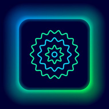 Parlayan neon hattı bisiklet kaseti dağ bisikleti ikonu siyah arka planda izole edildi. Arka Bisiklet Sprocket. Zincirle krankset zincirleniyor. Renkli taslak konsepti. Vektör