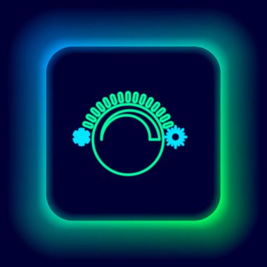 Parlayan neon hattı Termostat simgesi siyah arkaplanda izole edildi. Sıcaklık kontrolü. Renkli taslak konsepti. Vektör