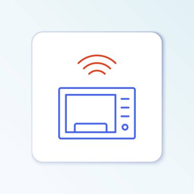 Line Smart mikrodalga fırın sistemi simgesi beyaz arkaplanda izole edildi. Ev aletleri simgesi. İnternet kavramının kablosuz bağlantısı. Renkli taslak konsepti. Vektör
