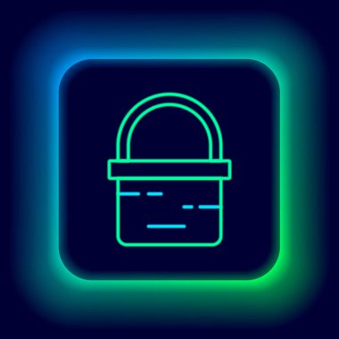 Parlayan neon çizgisi Basket simgesi siyah arkaplanda izole edildi. İnternetten satın alma konsepti. Servis tabelası. Alışveriş arabası sembolü. Renkli taslak konsepti. Vektör