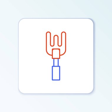 Çizgi Bahçesi tırmık simgesi beyaz arkaplanda izole edildi. Bahçecilik, tarım, çiftçilik aleti. Toprak işçisi. Temizlik ekipmanları. Renkli taslak konsepti. Vektör