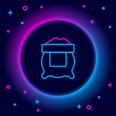 Parlayan neon hattı un torba simgesi siyah arkaplanda izole edildi. Renkli taslak konsepti. Vektör