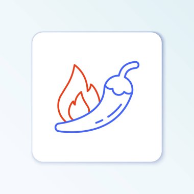 Line Hot chili biber kabuğu simgesi beyaz arkaplanda izole edildi. Market, mutfak ürünleri, baharat ve baharat paketi, yemek kitabı için tasarım. Renkli taslak konsepti. Vektör
