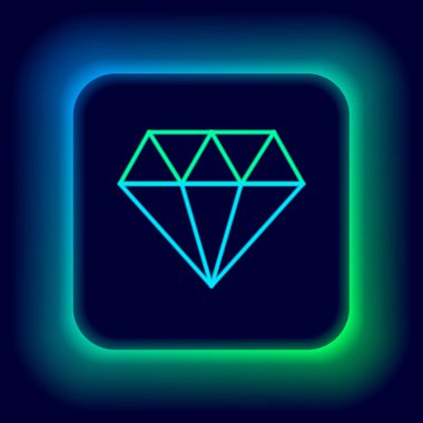 Parlayan neon çizgisi simgesi siyah arkaplanda izole edildi. Mücevher sembolü. Mücevher taşı. Renkli taslak konsepti. Vektör