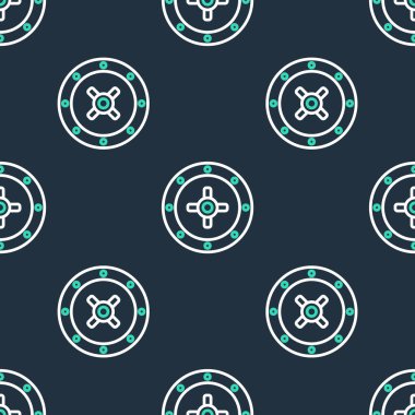 Hat Güvenliği simgesi siyah arkaplanda izole edilmiş kusursuz desen. Kapı, şifreli bir banka kasası. Güvenilir Veri Koruma. Vektör