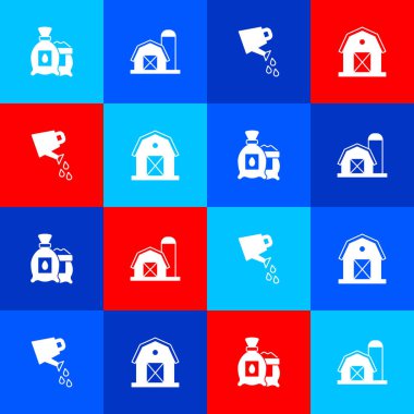 Bitki tohumu, çiftlik evi, su kovası ve ikon dolu bir paket hazırla. Vektör