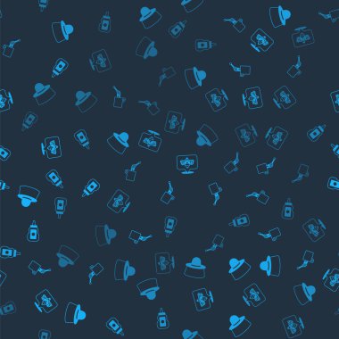 Arıcı 'yı koruyucu şapkalı, Bal kovanlı çubuklu balı ve pürüzsüz desenli kavanozlu ayarla. Vektör