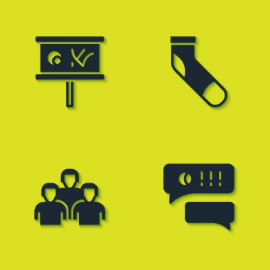 Planlama stratejisi, konuşma balonu sohbet beyzbolu, oyuncular takımı ve beyzbol çorabı ikonu. Vektör