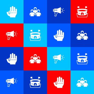 Beyzbol eldiveni, beyzbol oyuncuları takımı, megafon ve arena ikonu. Vektör