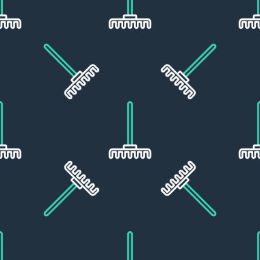 Çizgi Bahçesi tırmık simgesi siyah arkaplanda izole edilmiş. Bahçecilik, tarım, çiftçilik aleti. Toprak işçisi. Temizlik ekipmanları. Vektör