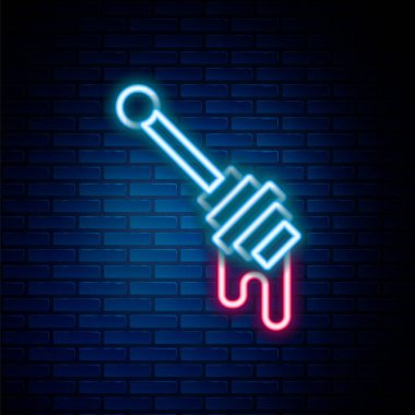 Işıldayan neon hattı Bal Dipper çubuğu simgesi tuğla duvar arkasında izole edilmiş. Tatlı kepçe. Renkli taslak konsepti. Vektör