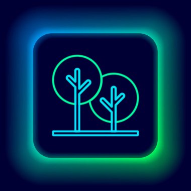 Parlayan neon çizgisi ağaç simgesi siyah arkaplanda izole edildi. Orman sembolü. Renkli taslak konsepti. Vektör