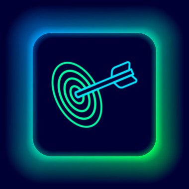 Parlayan neon hattı hedef finansal hedef kavramı simgesi siyah arkaplanda izole edildi. Sembolik hedeflere ulaşım, başarı. Renkli taslak konsepti. Vektör