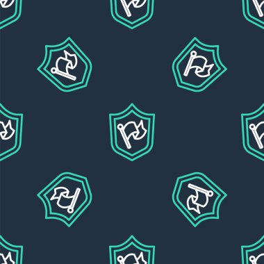 Bayrak simgesine sahip çizgi kalkanı siyah arkaplanda izole edilmiş. Zafer, kazanmak ve zorluk konseptini fethetmek. Vektör