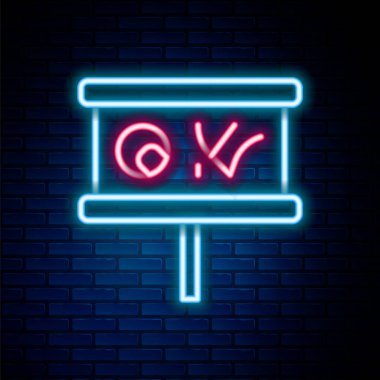 Parlayan neon hattı planlama stratejisi konsepti tuğla duvar arka planında izole edildi. Beyzbol kupası formasyonu ve taktiği. Renkli taslak konsepti. Vektör