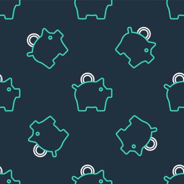 Line Piggy Bankası ikonu siyah arka planda izole edilmiş kusursuz desen. Tasarruf ya da para birikimi, yatırım. Vektör