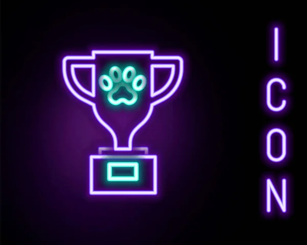 Gloeiende Neon Lijn Pet Award Symbool Pictogram Geïsoleerd Zwarte Achtergrond — Stockvector