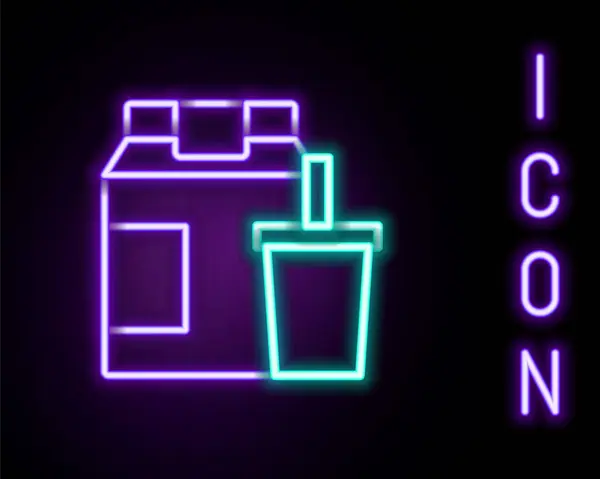 Glödande Neon Line Online Beställning Och Snabbmatsleverans Ikon Isolerad Svart — Stock vektor