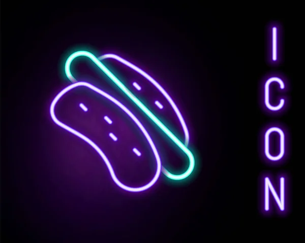 Brillante Línea Neón Hotdog Icono Sándwich Aislado Sobre Fondo Negro — Vector de stock