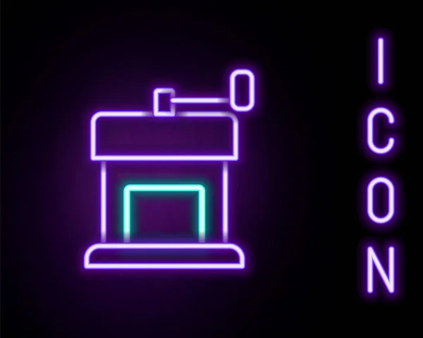 发光的霓虹灯线手动咖啡研磨机图标隔离在黑色背景 五彩缤纷的概念 — 图库矢量图片