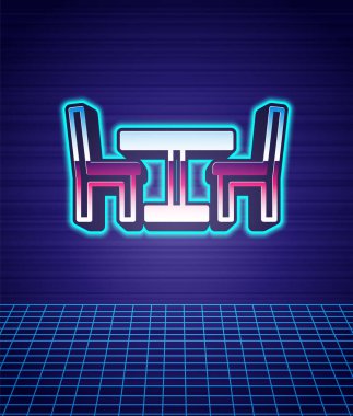 Sandalye simgesi izole edilmiş, geçmişe dönük ahşap masa. Sokak kafesi. 80 'lerin moda partisi. Vektör