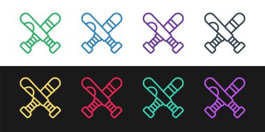 Çizgiyi aşan beyzbol sopası simgesi siyah beyaz arka planda izole edilmiş. Vektör