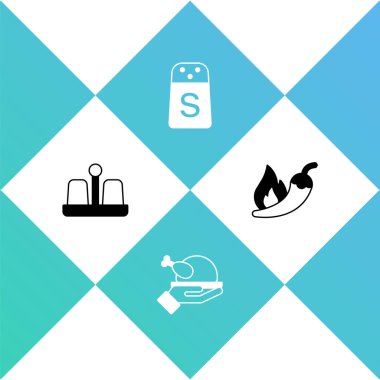 Tuz ve biber, kızarmış hindi ya da tavuk ve sıcak kırmızı biber ikonu. Vektör